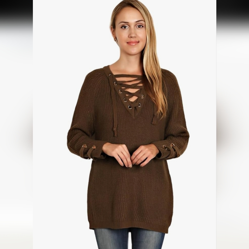 Miracle charcoal criss cross tie front sweater